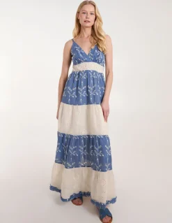 Embroidered Block Out Stripe Cami Dress