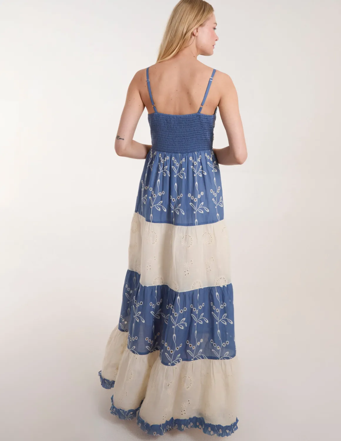 Embroidered Block Out Stripe Cami Dress