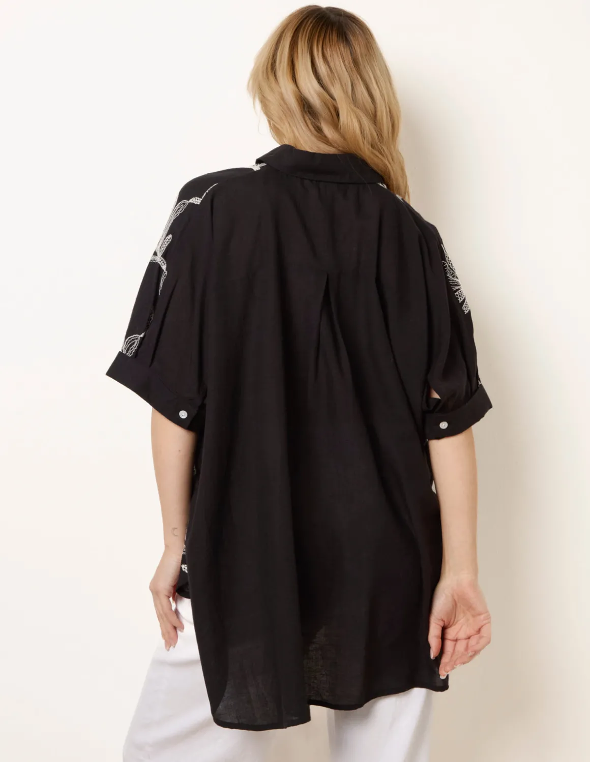 Embroidered Front Oversized Shirt