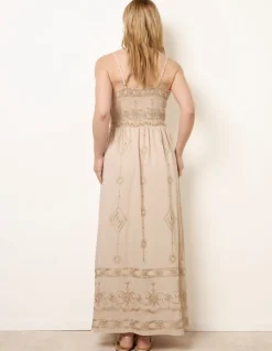 Embroidered Maxi Dress With Adjustable Straps
