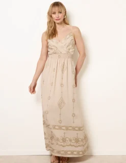 Embroidered Maxi Dress With Adjustable Straps