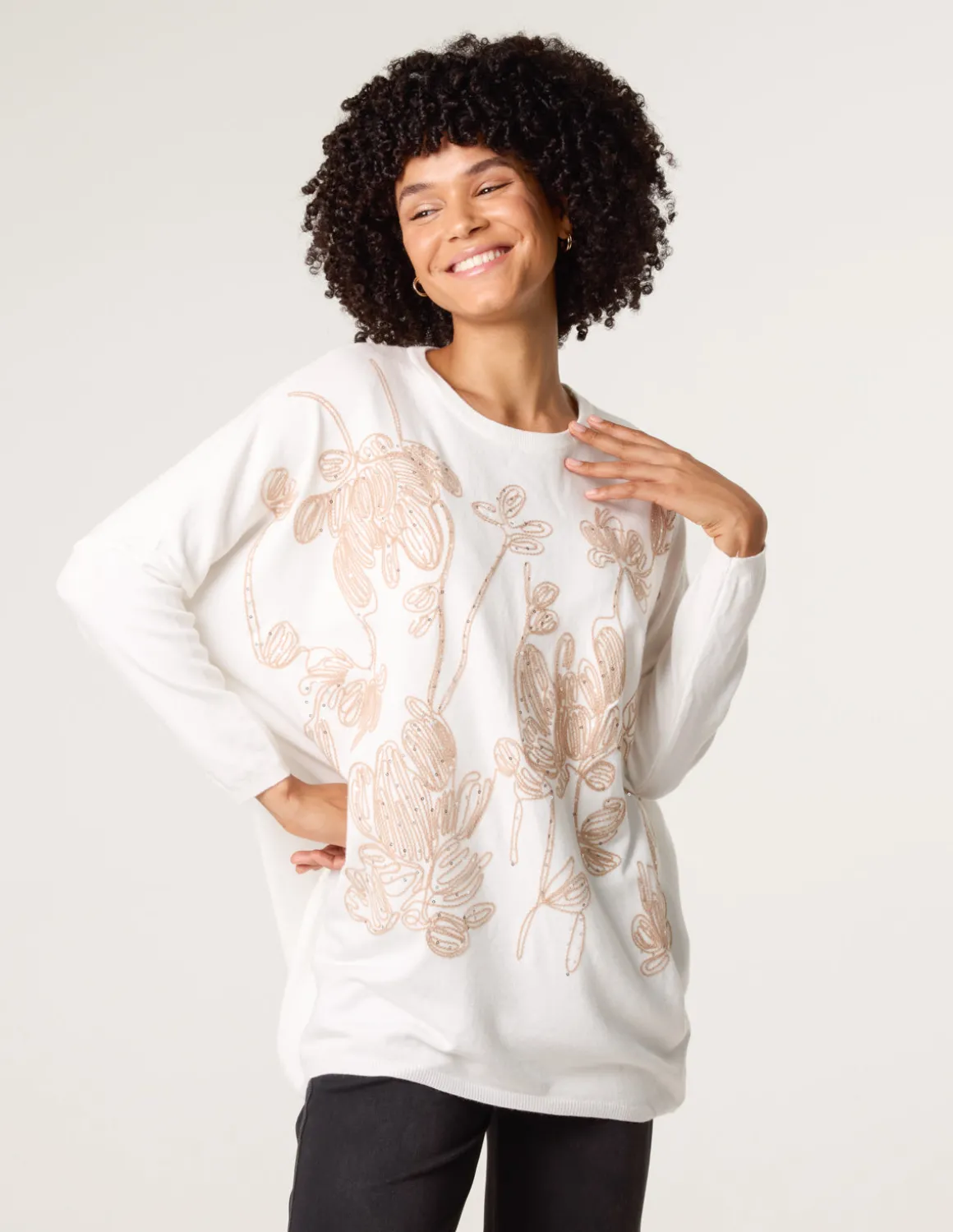 Embroidered Round Neck Jumper