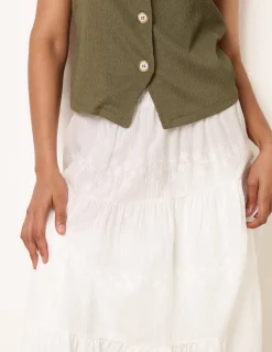 Embroidered Tiered Maxi Skirt