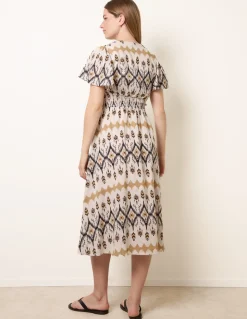 Embroidered Wrap Front Midi Dress