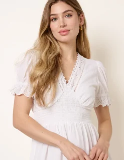 Embroidery Detail V-Neck Dress