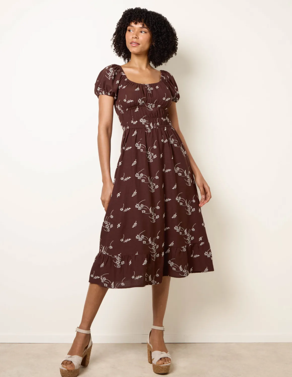 Embroidery Milkmaid Midi Dress