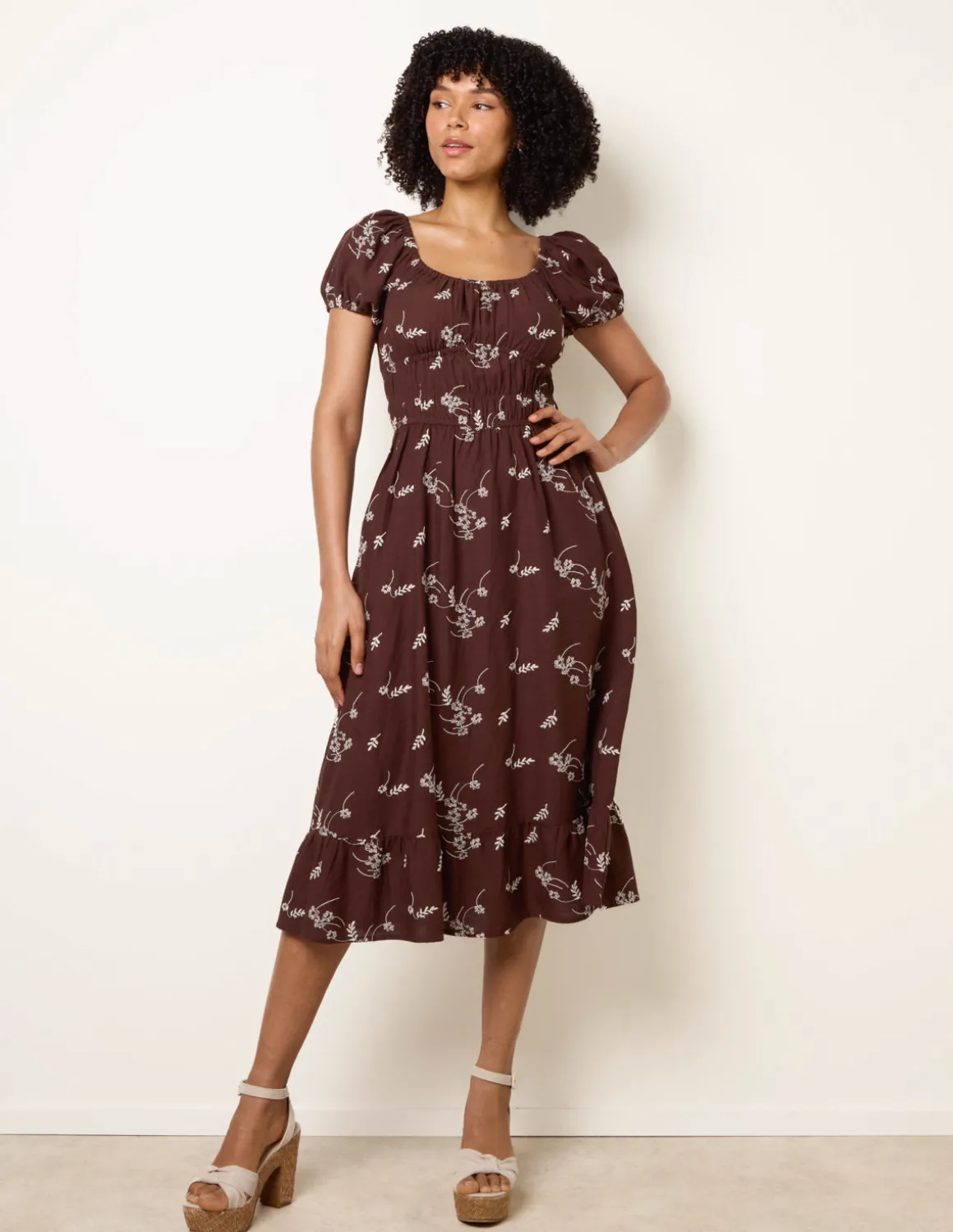 Embroidery Milkmaid Midi Dress