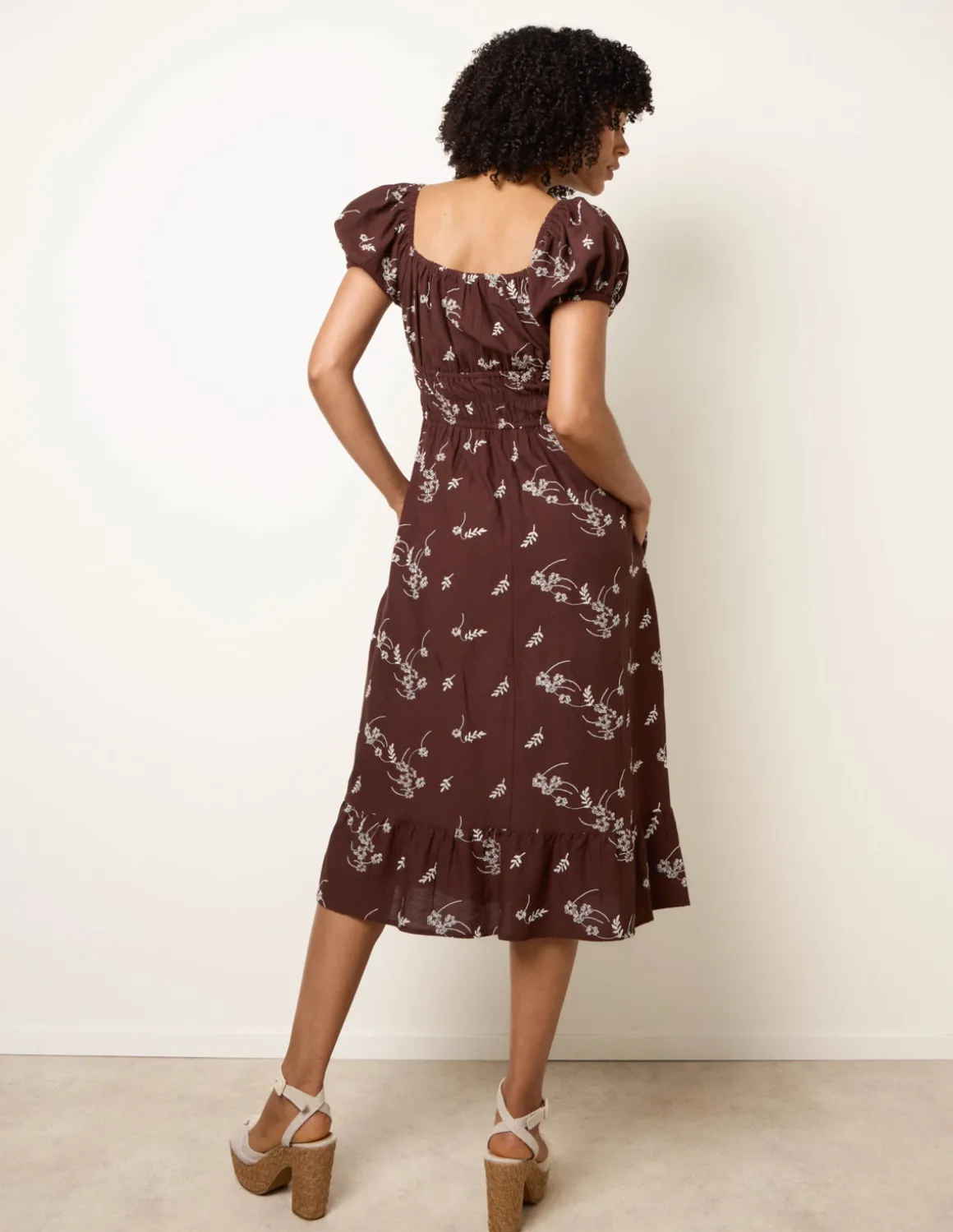 Embroidery Milkmaid Midi Dress