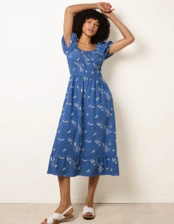 Embroidery Milkmaid Midi Dress