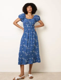 Embroidery Milkmaid Midi Dress