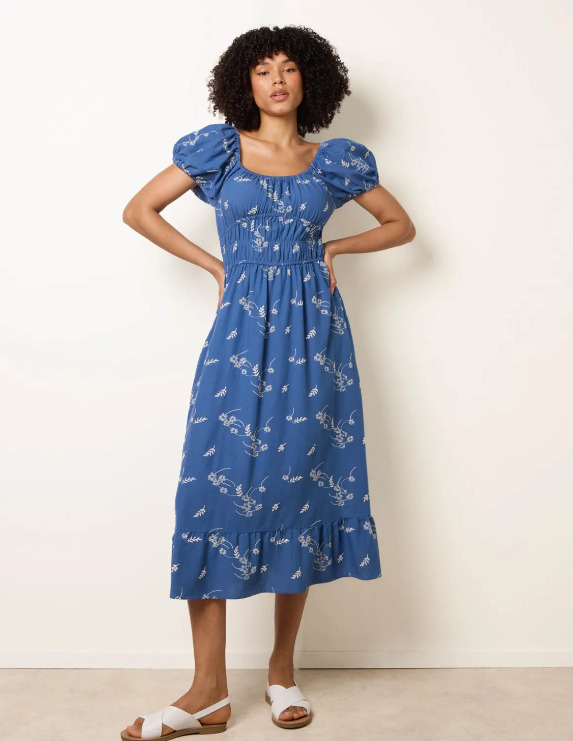 Embroidery Milkmaid Midi Dress