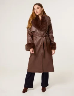 Faux Fur Cuff & Collar Coat