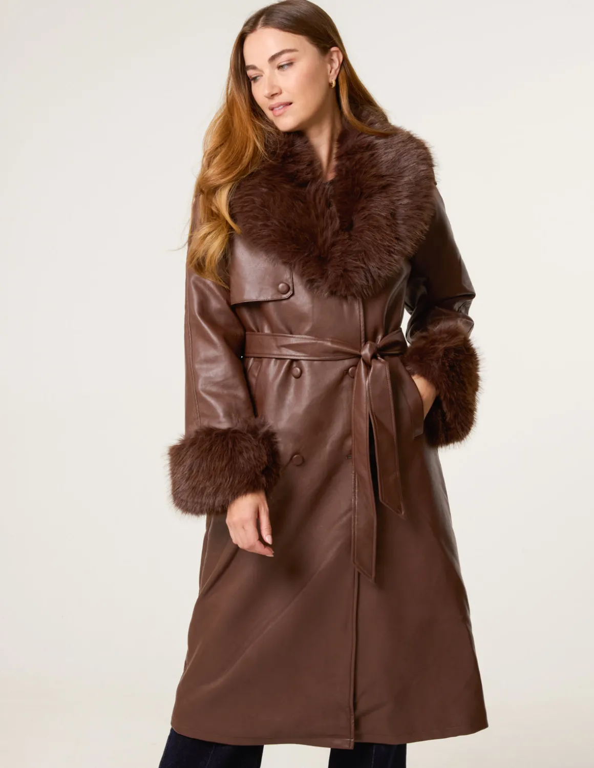 Faux Fur Cuff & Collar Coat