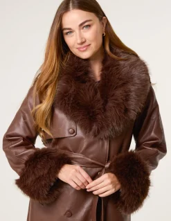 Faux Fur Cuff & Collar Coat