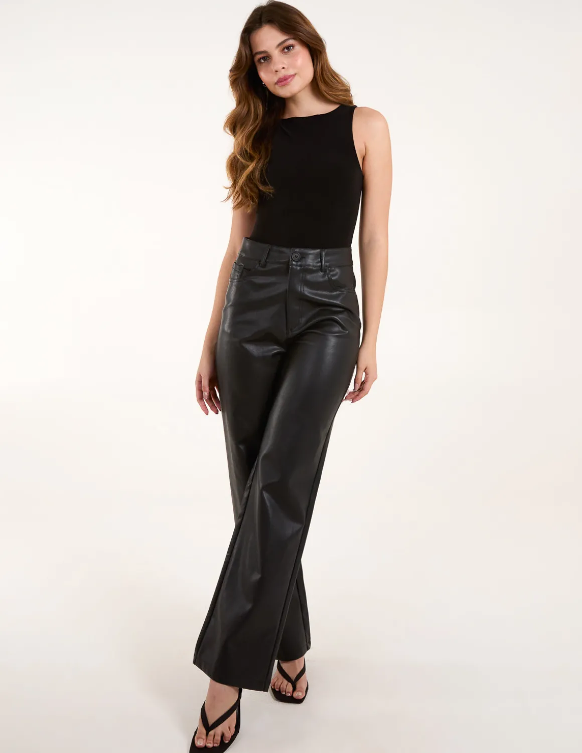 Faux Leather Straight Leg Trousers