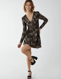 Fixed Wrap Skater Dress With Tie