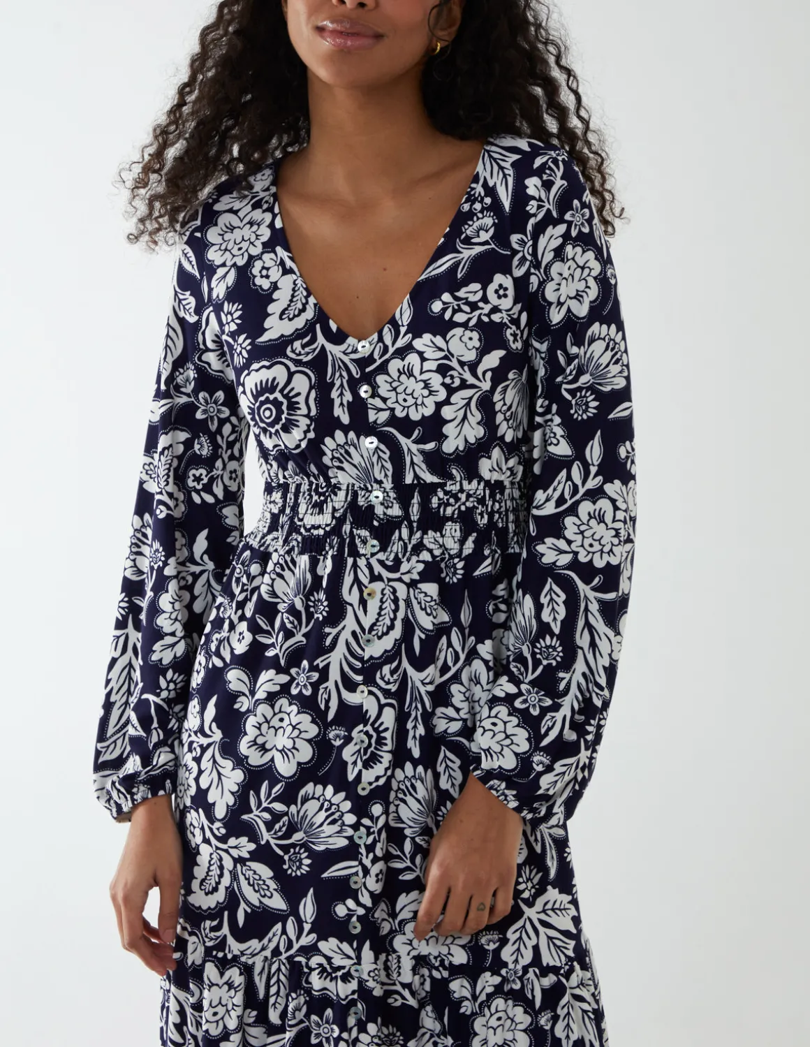 Floral Button Front Midi Dress
