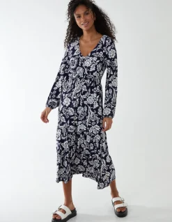 Floral Button Front Midi Dress