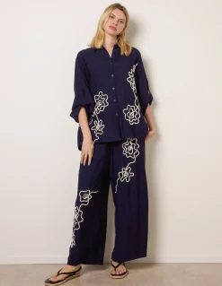 Floral Embroidery Trousers