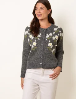 Floral Knit Button Front Cardigan