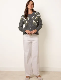 Floral Knit Button Front Cardigan