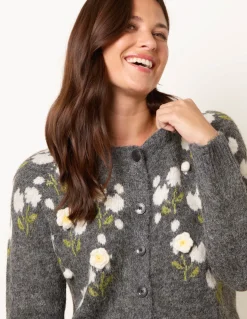 Floral Knit Button Front Cardigan