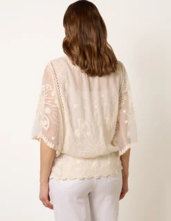 Floral Lace Butterfly Sleeve Blouse