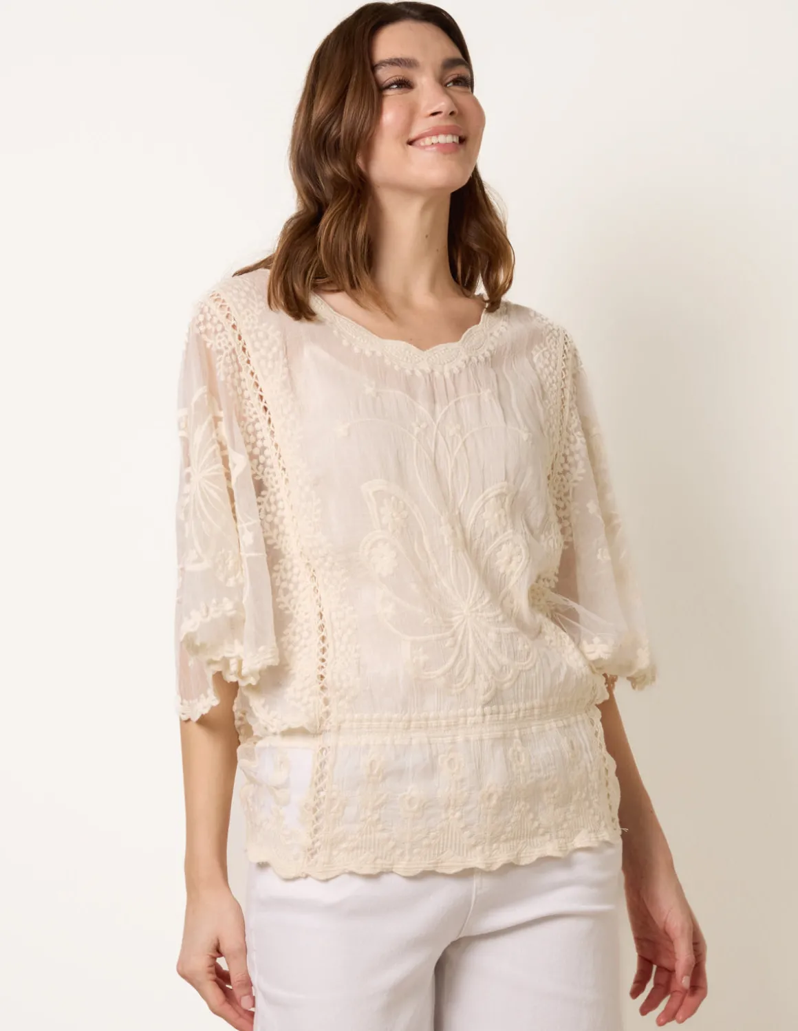 Floral Lace Butterfly Sleeve Blouse