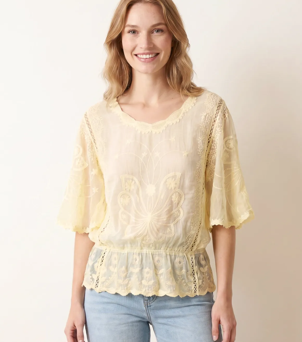 Floral Lace Butterfly Sleeve Blouse
