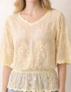 Floral Lace Butterfly Sleeve Blouse