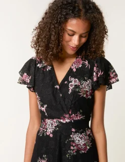 Floral Lace Mesh Frill Belted Mini