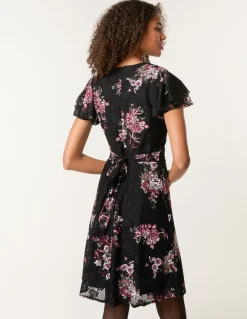 Floral Lace Mesh Frill Belted Mini