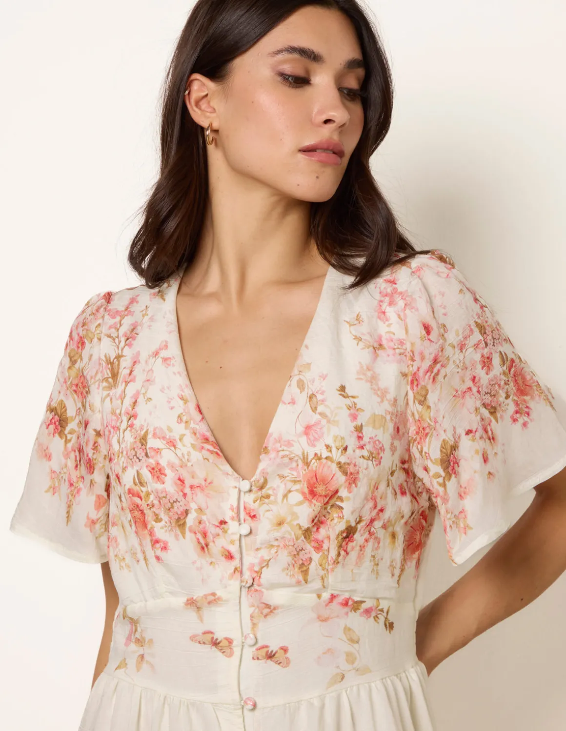 Floral Print Button Front Maxi Dress