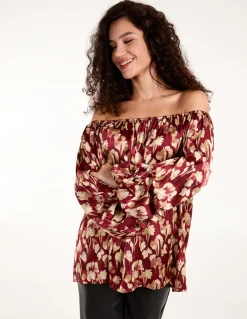Floral Ruched Sleeve Bardot
