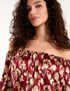 Floral Ruched Sleeve Bardot