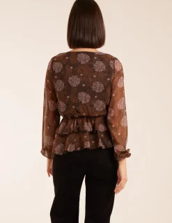 Floral Ruffle Wrap Blouse