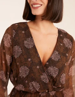 Floral Ruffle Wrap Blouse