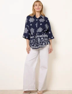 Floral 3/4 Sleeve Tie Waist Shirt