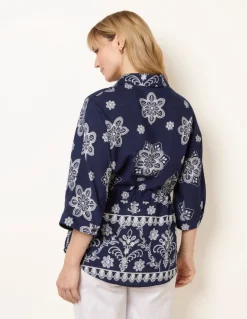 Floral 3/4 Sleeve Tie Waist Shirt