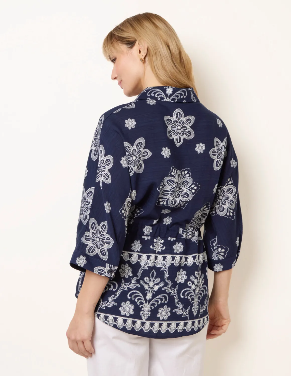 Floral 3/4 Sleeve Tie Waist Shirt