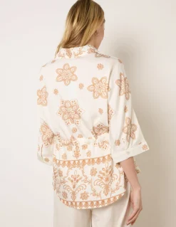 Floral 3/4 Sleeve Tie Waist Shirt