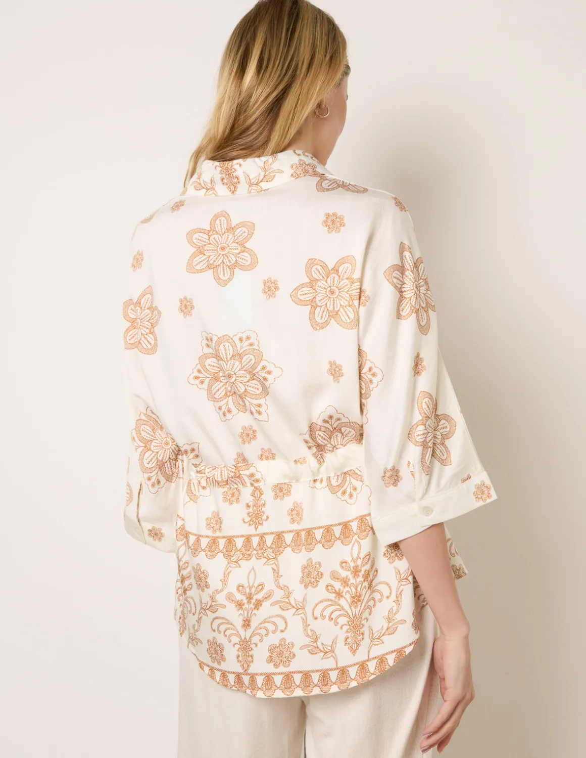 Floral 3/4 Sleeve Tie Waist Shirt
