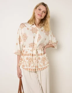 Floral 3/4 Sleeve Tie Waist Shirt