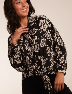 Floral Tie Front Oversized Shirt