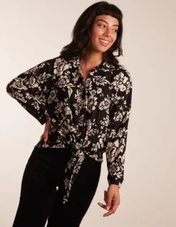 Floral Tie Front Oversized Shirt