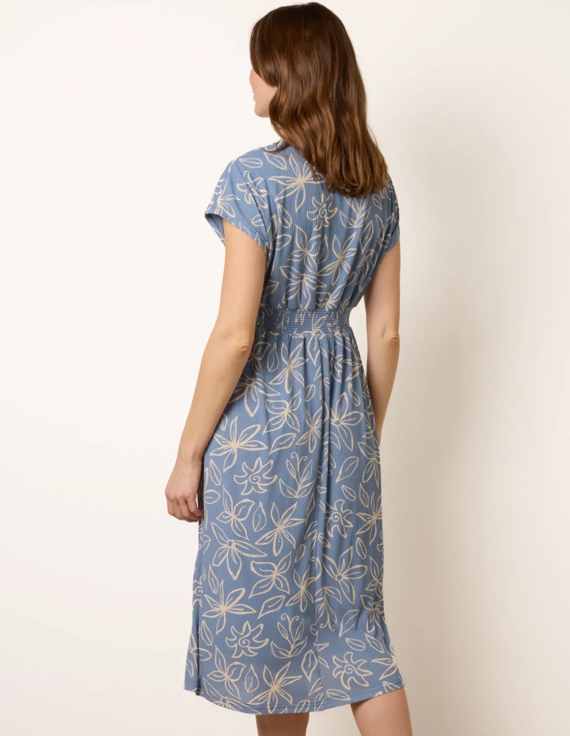 Floral Wrap Front Elasticated Waist Midi Dress
