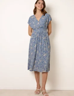Floral Wrap Front Elasticated Waist Midi Dress