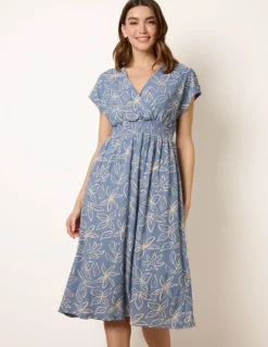Floral Wrap Front Elasticated Waist Midi Dress