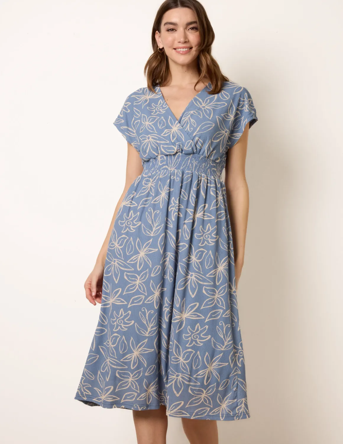 Floral Wrap Front Elasticated Waist Midi Dress