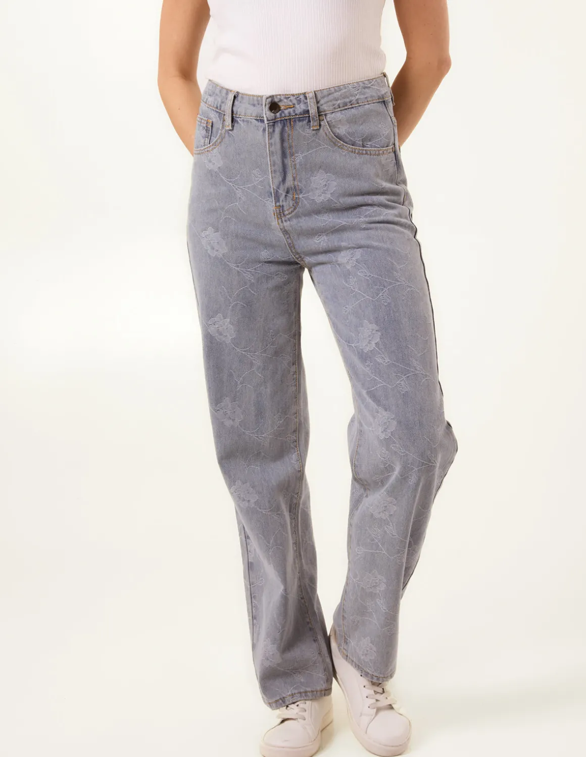 Flower Embroidered Jeans
